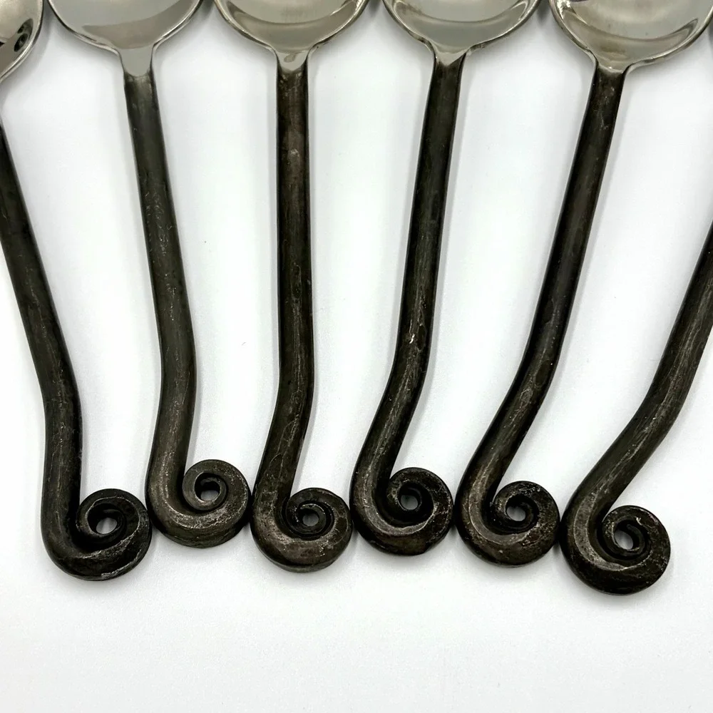 6 Gourmet Settings Treble Clef GS 18/10 Black Coil Handle PLACE OVAL Spoons